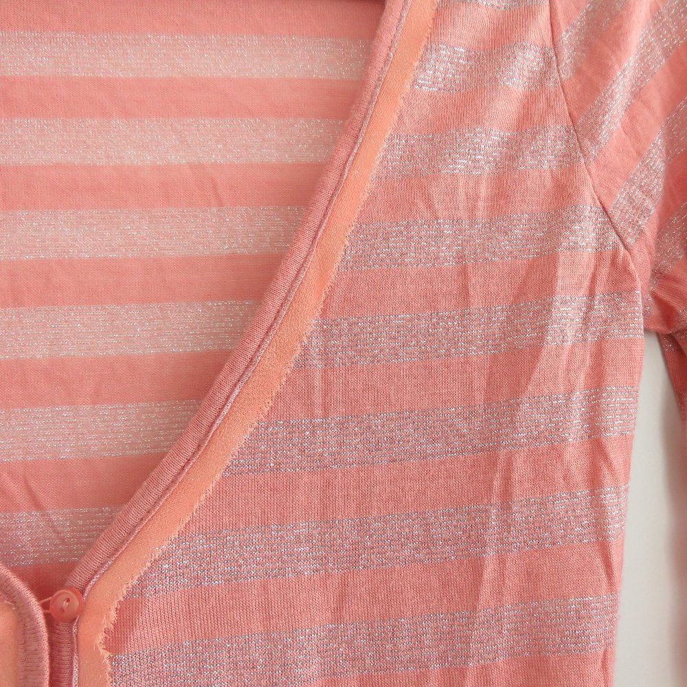 FREE PEOPLE Peach Metallic Striped V-Neck Henley Top - Size S - Picture 7 of 16